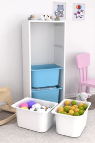 Resim Cara 4 Derin Sepetli Çok Amaçlı Oyuncak Dolabı Mavi Beyaz 