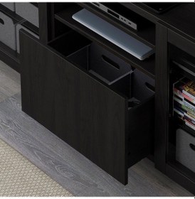 Resim Tv Sehpası, Siyah-kahverengi-şeffaf Cam, 180x40x74 Cm, Lappvıken/sındvık, Fren Raylı Siyah 