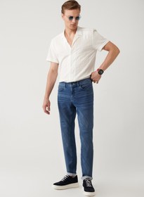 Resim Avva Erkek İndigo Eskitme Yıkamalı Fitilli Esnek Berlin Slim Fit Jean Pantolon A41Y3508 