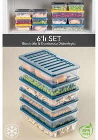 Resim Meleni Home 6'lı Buzdolabı Organizer Mikrodalga Ve Difrize Uygun Saklama Kabı Petrol 6 X 1200 Ml 