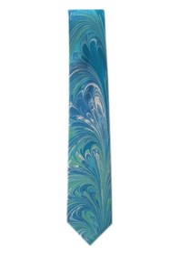 Resim Elifebru Exclusive Handicrafts Ebru Sanatı El Yapımı Turkuaz Mavi Beyaz İpek Kravat Ikr 149 Çok Renkli 