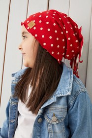 Resim Babygiz Kırmızı Beyaz Çocuk Bebek Bere Boyunluk Set Yumuşak %100 Pamuklu Penye Elit Seri 