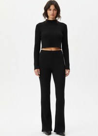 Resim bnchic Kadın Siyah Fitilli Eşofman Takımı - Crop Uzun Kollu Üst & Paça Pantolon, Şık Günlük Set 