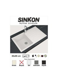 Resim Sinkon Beyaz Granit Eviye 50 x 86 - Sg86 - Sinkon 