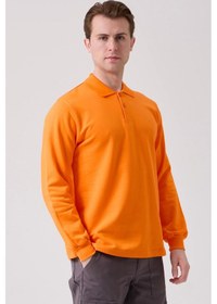Resim Galanthus Polo Sweat Uzun Kollu Pamuklu Sweatshirt İş Ve Günlük Kullanım İçin Turuncu 