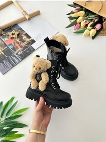 Resim Miniğimin Cicileri Peluş Ayıcık Detaylı Premium Kız Çocuk Postal Bot - Siyah Siyah 