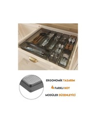 Resim 11 Parça Modüler Kaşıklık Seti - Ayarlanabilir Mutfak Çekmece İçi Düzenleyici Organizer Antrasit 