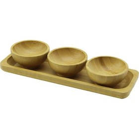 Resim 3pcs - Sunum Tepsili Mini - Çap: 6cm Ahşap Bambu Lokumluk - Çerezlik Kase 4989 Çok Renkli 