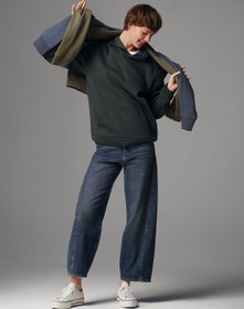 Resim Loose Fit Yüksel Bel Daralan Paça Kadın İndigo Jean Pantolon 