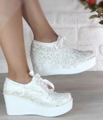 Resim Naturelmoda Maggie Altın Kadın Beyaz Abiye Gelin Ayakkabısı 