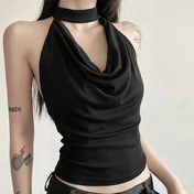 Resim Yaz için Seksi Sırtı Açık Cowl Neck Halter Üst, Kadın Giyiminde Düz Renkli Halter Boyun Üst 