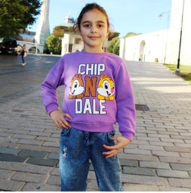 Resim Chıp One Dale Baskılı Kız Çocuk Sweatshirt Mor 