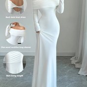 Resim Düz Renkli, Bahar/Yaz/Sonbahar İçin Mükemmel, Yetişkin Kadınlar İçin Resmi Giyim, Resmi Akşam Giyimi | Offshoulder Moda | Çift Katmanlı Tasarım 