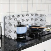 Resim Siyah Alüminyum Folyo Mutfak Sıçrama Koruyucu, Isıya Dayanıklı 84.51×32.51 cm, Yağ ve Yağlı Lekelere Dayanıklı, Gazlı Ocaklar İçin Uygun, Kaktüs Desen Modern Dokunuş Ekler, Ocak Koruma Dekorasyonu Birleştirir 