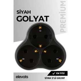 Resim Elevats Premium Siyah 3’lü Papatya Golyat Priz | Çoklu Priz | 3'lü Priz | Priz Çoğaltıcı 