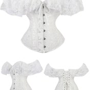 Resim Kadınlar için Dantel Kontrast Kısa Kollu Büstiyer Üst - Şık Dantel Süslemeli ve Fırfır Manşetli, Düşük Destekli Gelin İç Giyimi Düğünler, Balolar, Resmi Etkinlikler İçin - Sadece Elde Yıkama, Düğün İç Çamaşırları, Balo Aksesuarı, Zarif Kumaş Detayı, Jakar Desenli Kumaş 