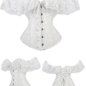 Resim Kadınlar için Dantel Kontrast Kısa Kollu Büstiyer Üst - Şık Dantel Süslemeli ve Fırfır Manşetli, Düşük Destekli Gelin İç Giyimi Düğünler, Balolar, Resmi Etkinlikler İçin - Sadece Elde Yıkama, Düğün İç Çamaşırları, Balo Aksesuarı, Zarif Kumaş Detayı, Jakar Desenli Kumaş 