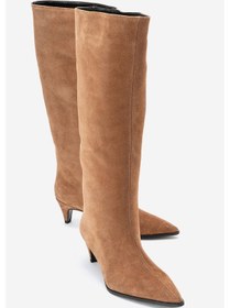 Resim Sıora Toprak Süet Hakiki Deri Kadın Kısa Topuklu Çizme Toprak 