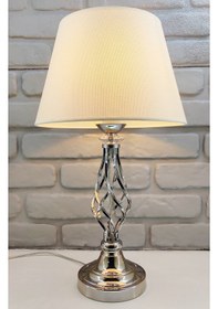 Resim Gümüş Gri Rustik Burgulu Taşlı Metal Ayak Açık Krem Şapka Abajur Krom 