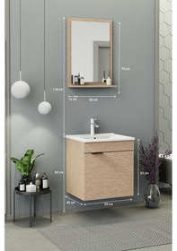 Resim Biani Fix Arya 55 Cm Banyo Dolabı,Seramik Lavabolu, Aynalı,Lavabo Dahil,Mdf,Aybe Bej 