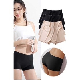 Resim 4 Adet Kadın Dikişsiz Görünmez İz Yapmaz Mini Şort Boxer Siyah T Siyah 