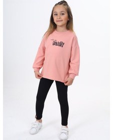 Resim Toontoy Kids Toontoy Kız Çocuk Beauty Baskılı Taytlı Takım Koyu Pudra 
