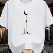 Resim Erkekler için Günlük Grafikli Tişört - Yumuşak Polyester Karışımı, Bisiklet Yaka, Kısa Kollu, Yaz Stili, Benzersiz Ay ve Figürler Baskılı, Hafif ve Rahat, Günlük Kıyafet için Uygun, Her Gün Giyilebilecek Tişört | Sanatsal Tasarım Gömlek | Hafif Gömlek 