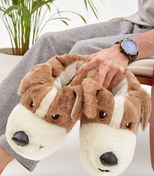 Resim Moda Devrin Mdes Taba Hayvanlı Sessiz Taban Panduf Sevimli Köpek Figürlü Peluş Ev Ayakkabısı 