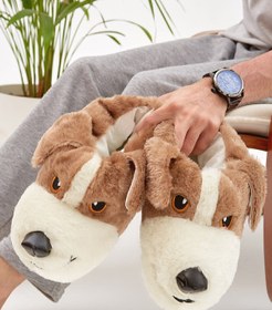 Resim Moda Devrin Mdes Taba Hayvanlı Sessiz Taban Panduf Sevimli Köpek Figürlü Peluş Ev Ayakkabısı 