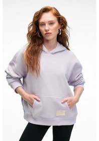 Resim Grimelange Clarıe Kadın Organik Pamuklu Oversize Kanguru Cepli Kapüşonlu Lila Sweatshirt Lila 