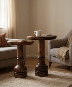 Resim ASELYA HOME Doğal Ahşap 2’li Set Mantar Yan Sehpa Modern Fiskos Zigon Çiçeklik 