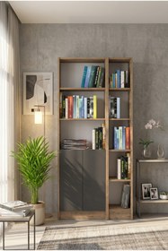 Resim YETİ MOBİLYA Flat85 Kitaplık 2 Kapaklı Kütüphane Çok Amaçlı Dolap Çam Antrasit 
