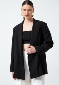 Resim Vatkalı ve Tek Düğmeli Oversize Blazer Ceket - Siyah - Siyah / 40 