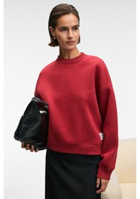 Resim Grımelange Serenya Kadın Pamuklu Etiket Detaylı Bisiklet Yaka Kırmızı Sweatshirt Kırmızı 