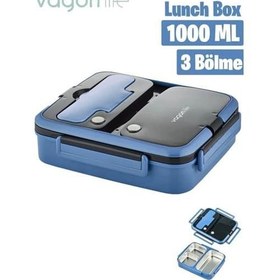 Resim Vagonlife BL10164 1000ml Mavi 3 Bölmeli Çelik Saklama Kabı 