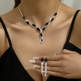 Resim Şık Marquise Kesimli Taşlı Gelin Takı Seti, Püsküllü Küpe ve Kolye - Bakır, Sentetik Taşlar, Düğünler, Partiler ve Özel Günler İçin Mükemmel 