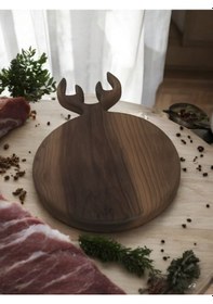 Resim Ceviz Ağacı El Yapımı Sunumluk Doğrama Kesme Tahtası Geyik Model 