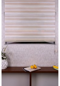 Resim Krem Kendinden Desenli Etek Dilimsiz Ds 11714-v1 Zebra Stor Güneşlik Perde 