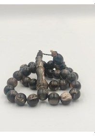 Resim Usta İşcilikli Bufalo Boynozu Tesbih 10 Mm Küre Kesim Takımlı Sistemli Püskül Siyah 