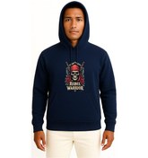 Resim Kapüşonlu Rebel Warrior Skull Göğüs Baskılı Unisex Sweatshirt Lacivert 