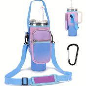 Resim Telefon Cebi ile 40/30oz Dış Mekan Termos Bardak için 3'lü Neopren Su Şişesi Taşıma Çantası, Omuz ve El Tutamağı Kayışlı Uyumlu Vakumlu Termos Bardak Tutucu, Bardak Aksesuarları, Ayarlanabilir Askılıklı Pipet Kapağı ve Karabina ile Harika Hediye 