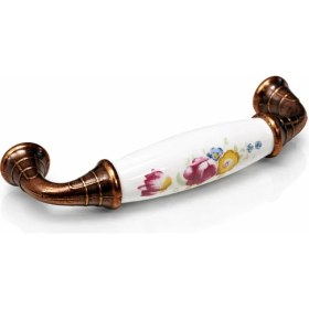 Resim Berfino 315/096/07-015 (5'li) Gerçek Porselen Kulp - Antik Bakır Ayaklı Çekmece & Dolap Kulpu (96 Mm) 