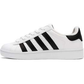 Resim Unisex Günlük Spor Ayakkabı Kaymaz Yumuşak Taban Rahat Bağcıklı Sneaker 473 Beyaz Siyah 