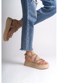 Resim Rıley İnce Tokalı Taşlı Şeritli Ortopedik Taban Kadın Sandalet Ctt - Ten Çok Renkli 