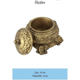 Resim Dekoratif Kase Takı Kutusu Yüzük Kolye Kutusu Mum Tabağı Takı Organizer Kapaklı Model - Altın Eskitme 
