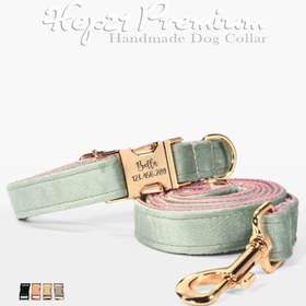 Resim Dog Collar Named Mint Pink Velvet Collar 674835 - Leash + Lead Rope / XL 