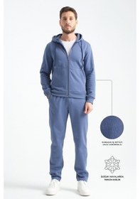 Resim Shooter Sportswear Shooter Erkek Kışlık Eşofman Takımı Thermosoft Teknolojisi İçi Kuzu Görünümlü Regular Kalıp Minimal Logo Kapüşonlu İndigo 