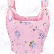 Resim Kadınlar İçin Askısız Üst - Yumuşak Pembe Çiçekli Kamisol, Şık/Günlük/Kıyafetler için Düz Kesim Slim Fit, Akşam Giyimi Kamizol, Dekoratif Nakışlı, İnce İşçilik 