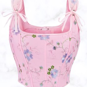 Resim Kadınlar İçin Askısız Üst - Yumuşak Pembe Çiçekli Kamisol, Şık/Günlük/Kıyafetler için Düz Kesim Slim Fit, Akşam Giyimi Kamizol, Dekoratif Nakışlı, İnce İşçilik 