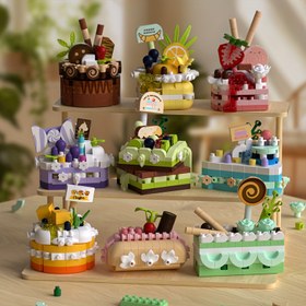 Resim Simüle Doğum Günü Pastası Çilekli Pasta Yapı Blokları, Karikatür Parti Tatlı Serisi DIY Montaj Oyuncak, Çocuklar İçin Masaüstü Dekorasyon Hediyesi/Doğum Günü Hediye 